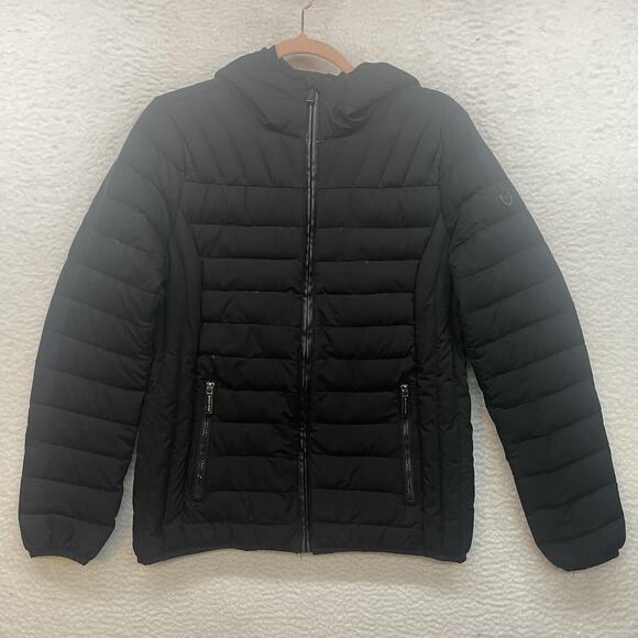 Michael Kors Jacket Womens Small Black Quilted Ultra Light Down Hooded Coat - Picture 1 of 13
